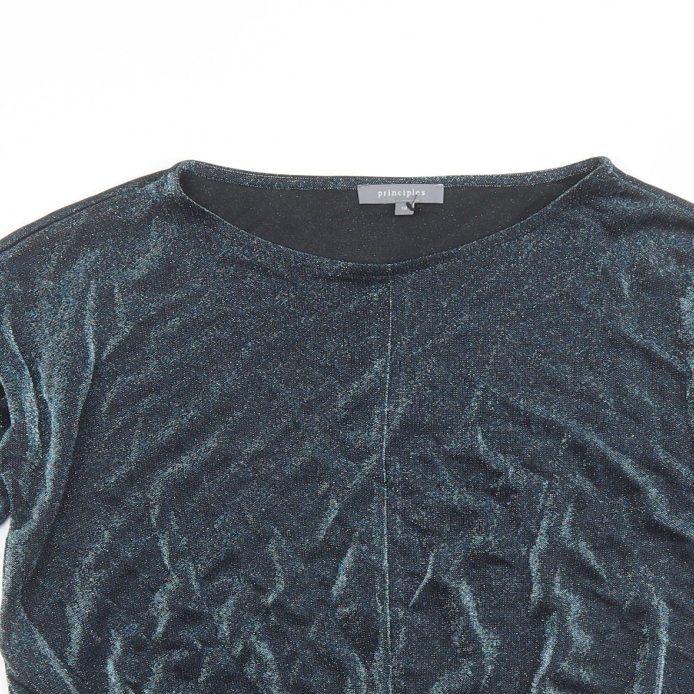 Principles Womens Blue Nylon Basic Blouse Size 10 Boat Neck - Tie Front Detail