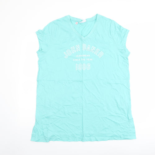John Baner Womens Green Cotton Basic T-Shirt Size L V-Neck