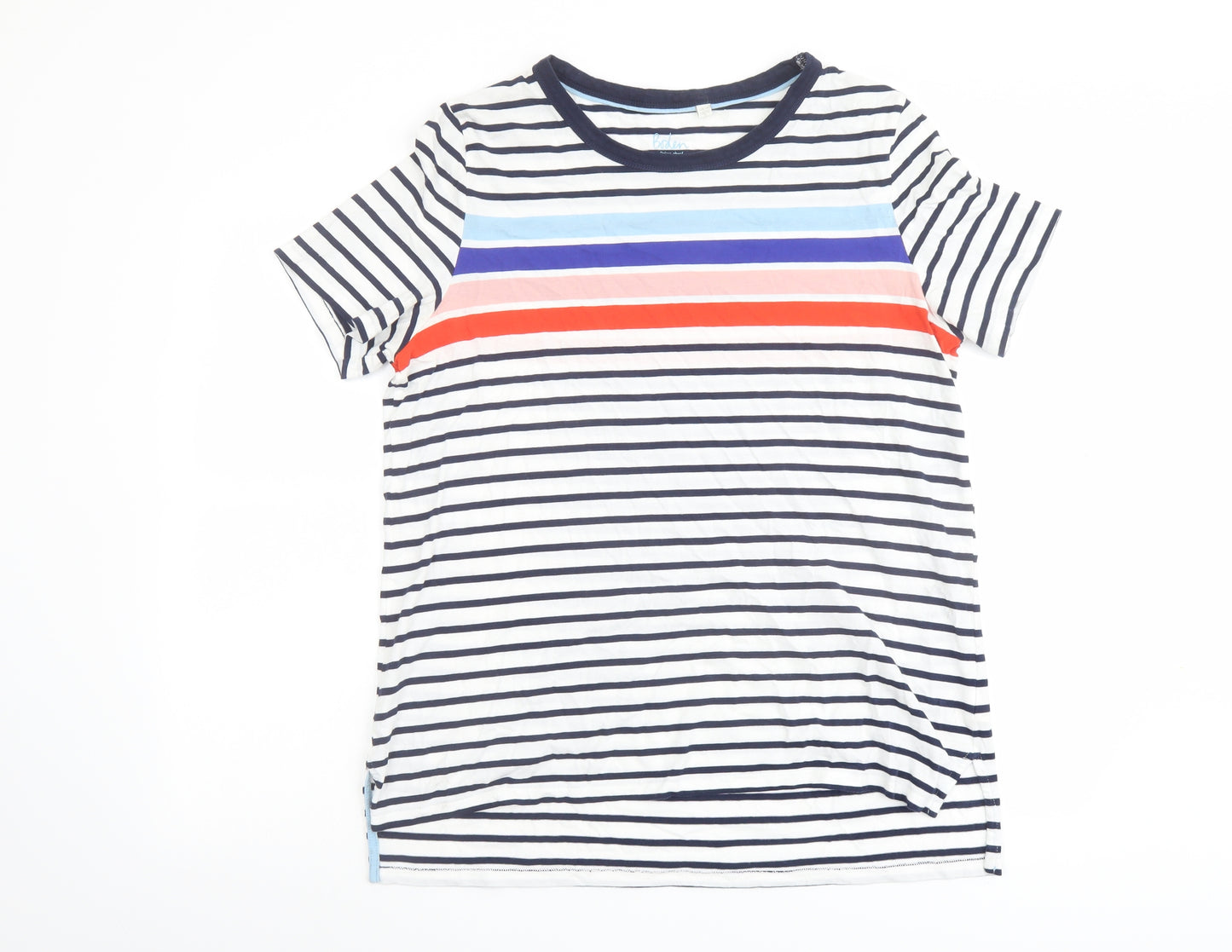 Boden Womens Multicoloured Striped Cotton Basic T-Shirt Size 14 Crew Neck