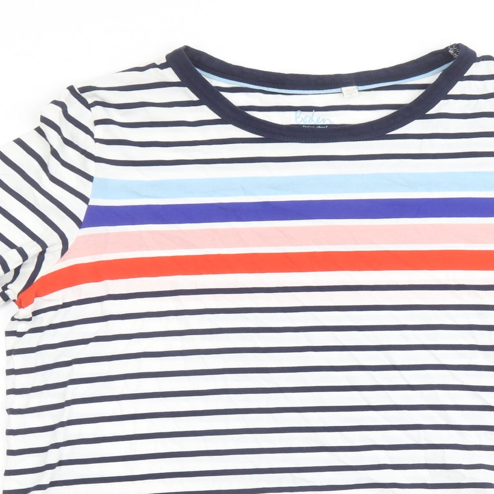 Boden Womens Multicoloured Striped Cotton Basic T-Shirt Size 14 Crew Neck