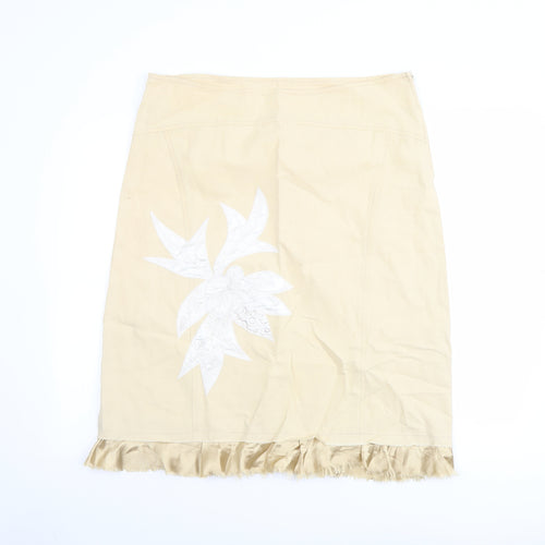 Tippy Womens Beige Floral Cotton Trumpet Skirt Size XL Zip