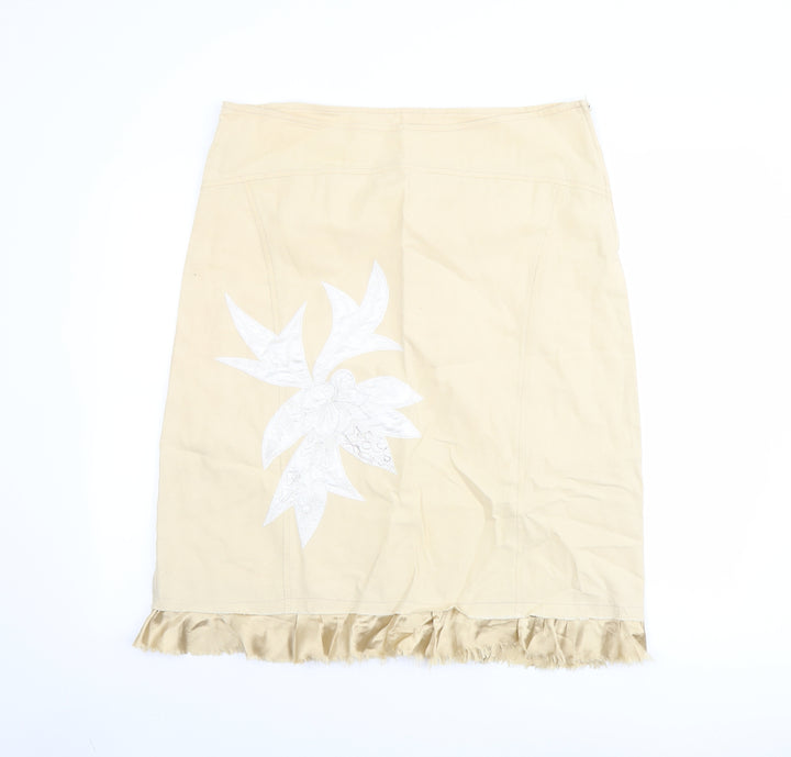 Tippy Womens Beige Floral Cotton Trumpet Skirt Size XL Zip