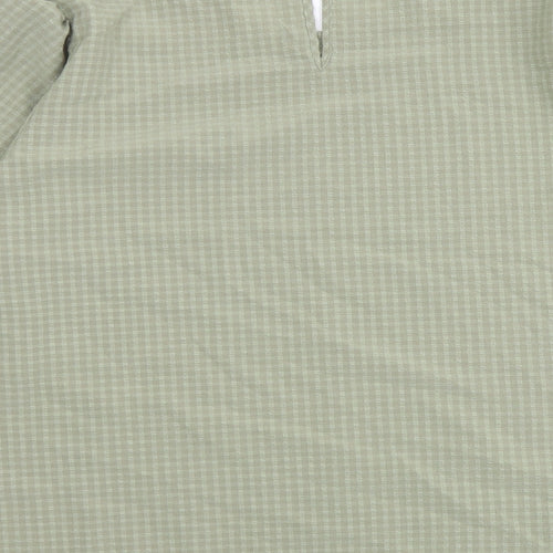 Marks and Spencer Womens Green Check Polyester Basic Blouse Size 20 Crew Neck - Puff Sleeve