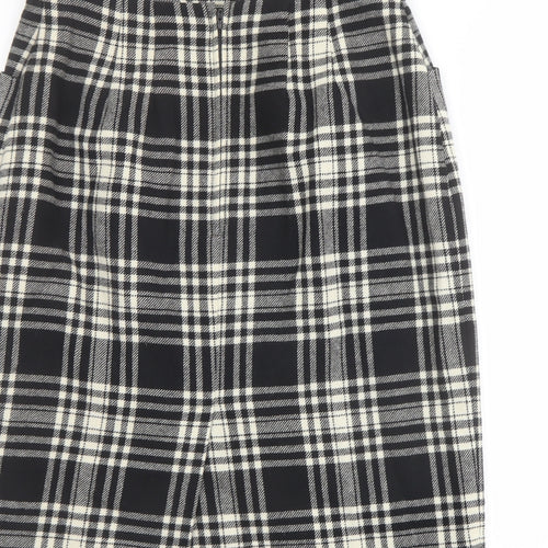 St Michael Womens Black Plaid Wool A-Line Skirt Size 16 Zip