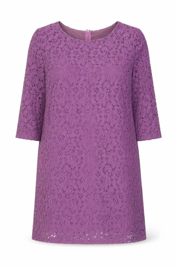 Front view of True Decadence women’s purple polyester a-line, size UK 12, round neck zip