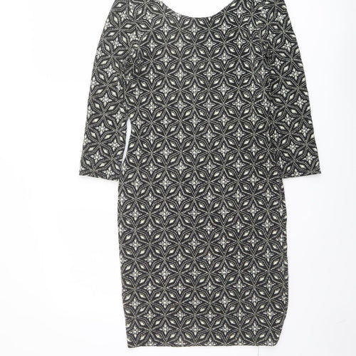 Red Herring Womens Black Geometric Nylon Shift Size 8 Round Neck Pullover