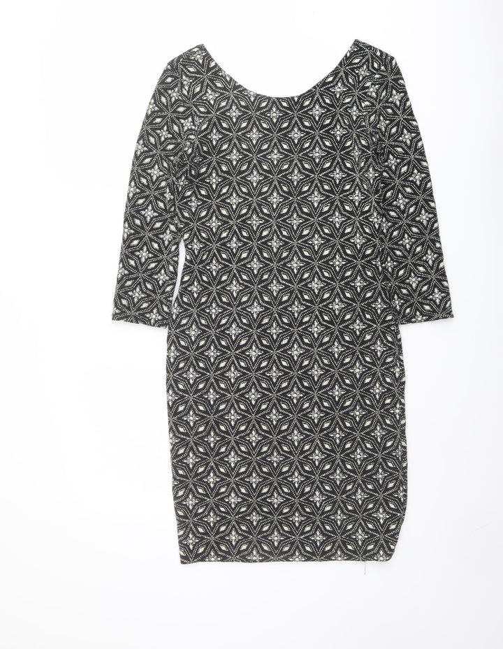 Red Herring Womens Black Geometric Nylon Shift Size 8 Round Neck Pullover
