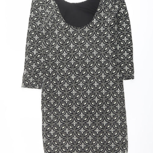 Red Herring Womens Black Geometric Nylon Shift Size 8 Round Neck Pullover
