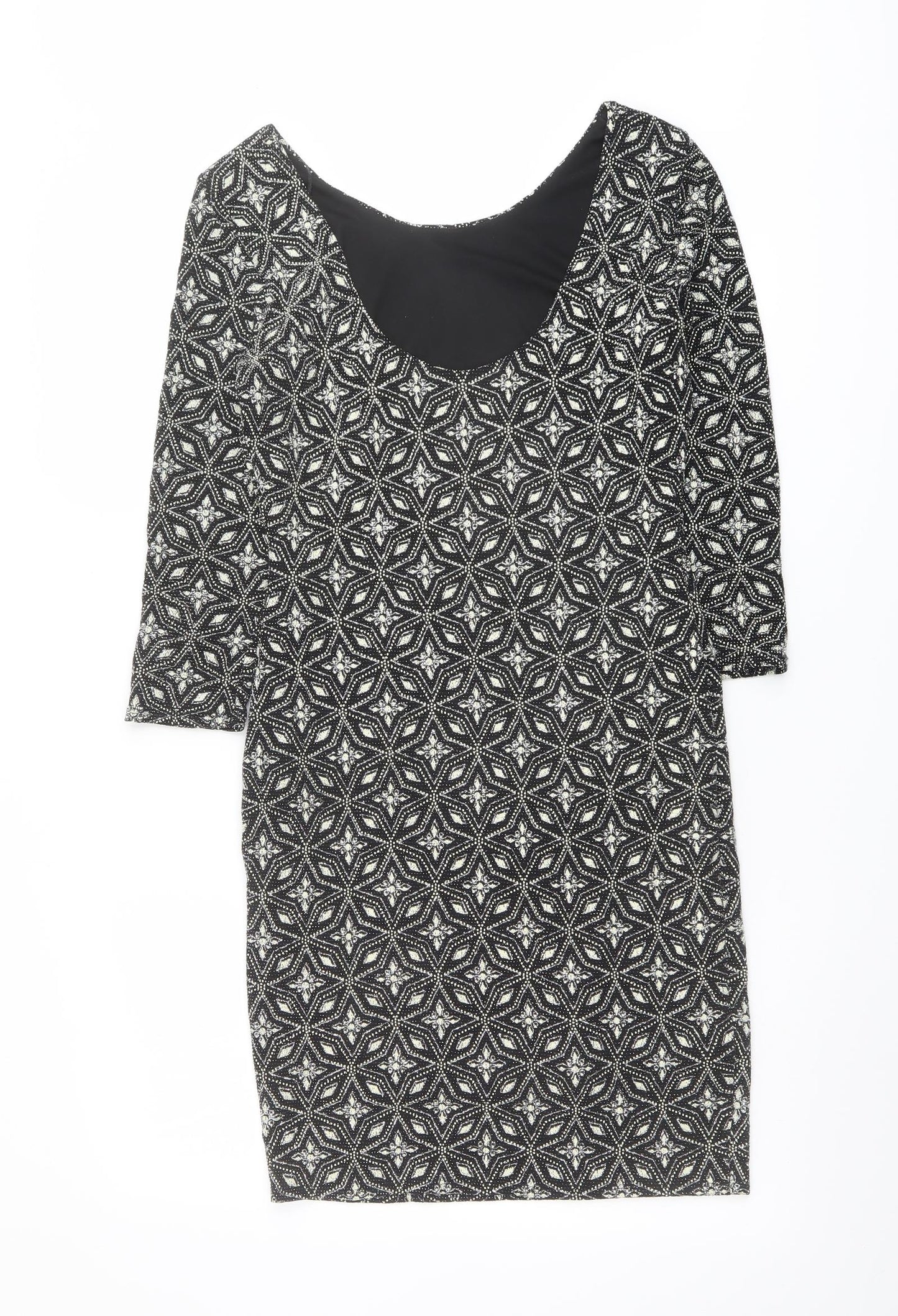 Red Herring Womens Black Geometric Nylon Shift Size 8 Round Neck Pullover