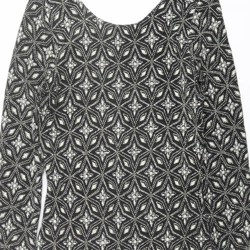 Red Herring Womens Black Geometric Nylon Shift Size 8 Round Neck Pullover