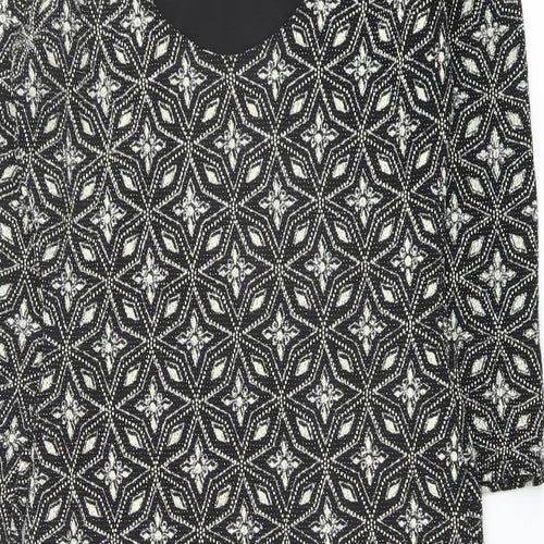Red Herring Womens Black Geometric Nylon Shift Size 8 Round Neck Pullover