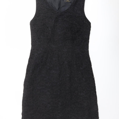 Marks and Spencer Womens Black Polyester Tank Dress Size 12 V-Neck Zip