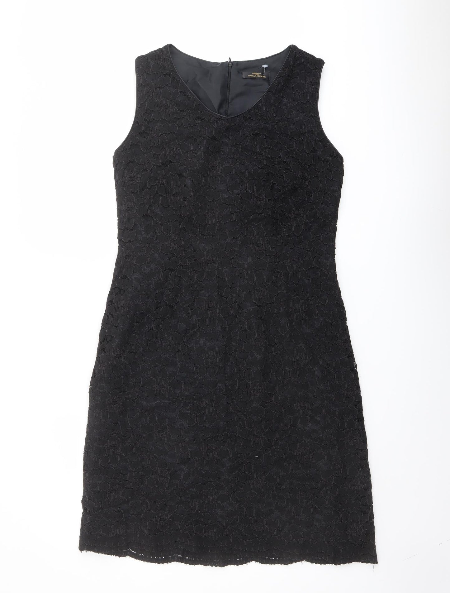 Marks and Spencer Womens Black Polyester Tank Dress Size 12 V-Neck Zip