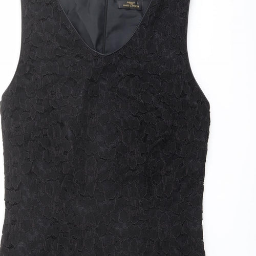 Marks and Spencer Womens Black Polyester Tank Dress Size 12 V-Neck Zip