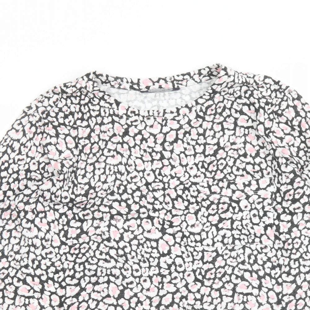 Marks and Spencer Womens Multicoloured Animal Print Cotton Basic T-Shirt Size 16 Crew Neck