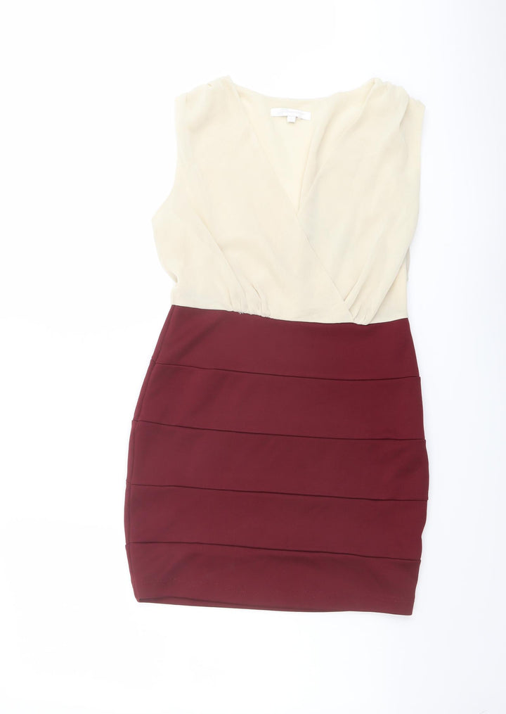 Glamorous Womens Red Polyester Shift Size 10 V-Neck Pullover