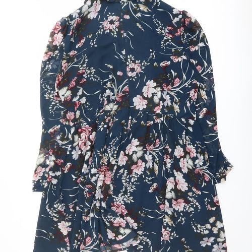 Boohoo Womens Blue Floral Polyester A-Line Size 22 Mock Neck Zip