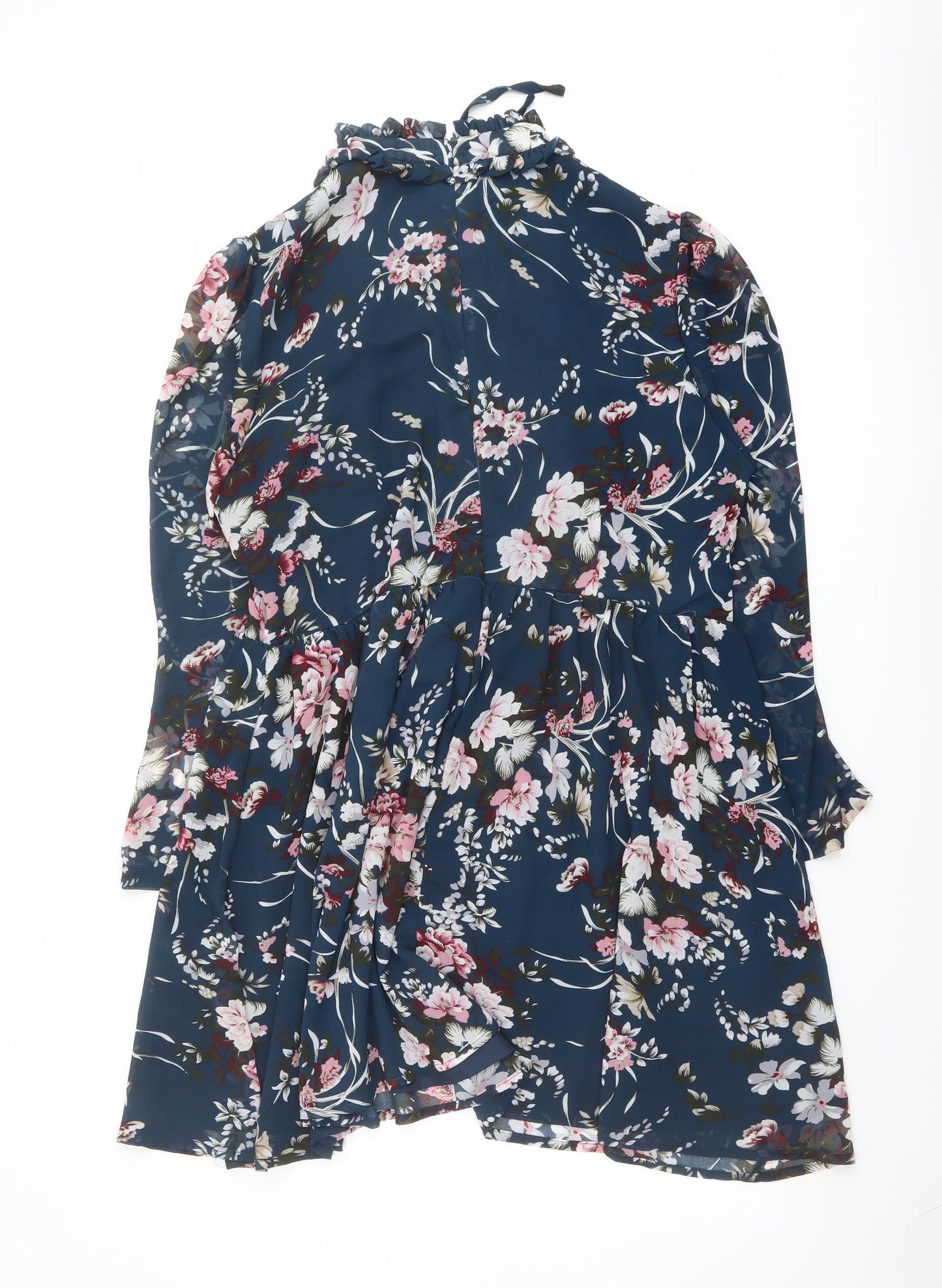 Boohoo Womens Blue Floral Polyester A-Line Size 22 Mock Neck Zip