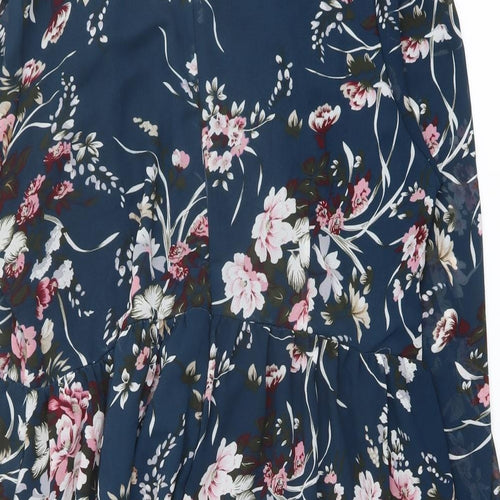 Boohoo Womens Blue Floral Polyester A-Line Size 22 Mock Neck Zip