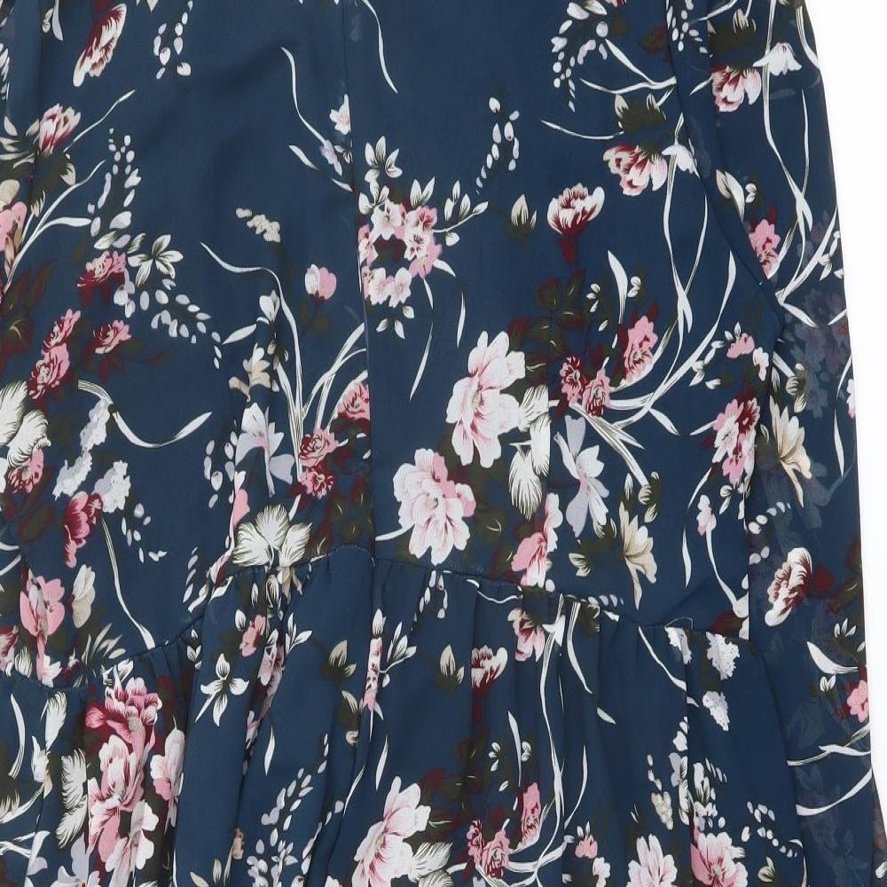 Boohoo Womens Blue Floral Polyester A-Line Size 22 Mock Neck Zip