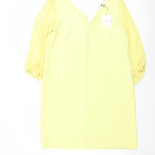 NEXT Womens Yellow Polyester A-Line Size 12 V-Neck Pullover
