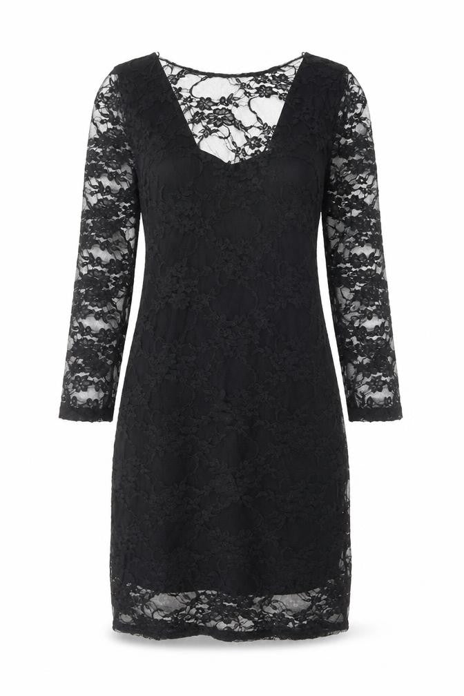 Front view of Catch One women’s black polyester shift, size S, v-neck pullover