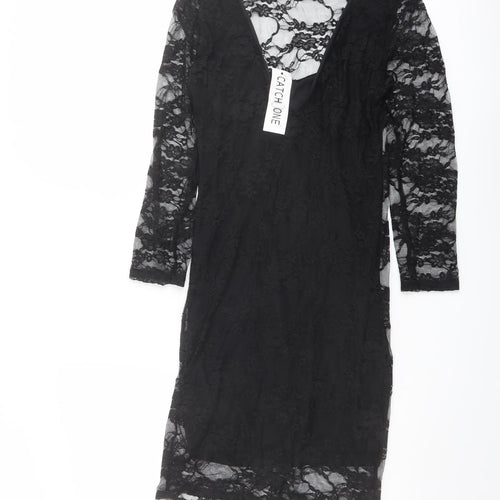 Catch One Womens Black Polyester Shift Size S V-Neck Pullover