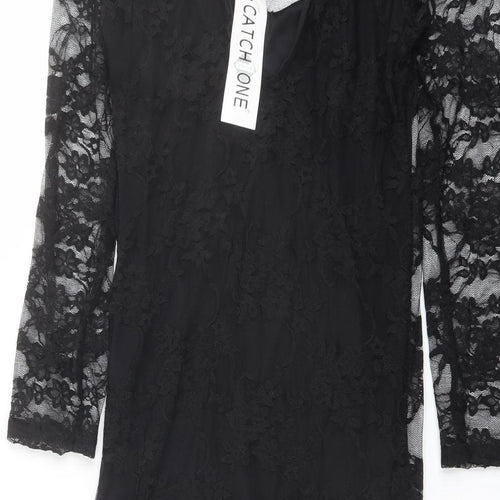 Catch One Womens Black Polyester Shift Size S V-Neck Pullover