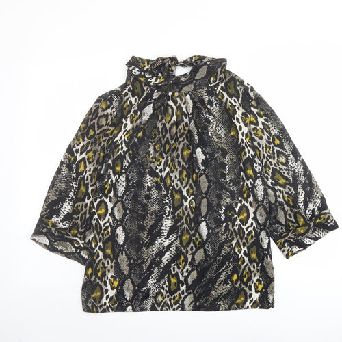 Dorothy Perkins Womens Black Animal Print Polyester Basic Blouse Size 12 High Neck - Leopard, Snake Skin Pattern