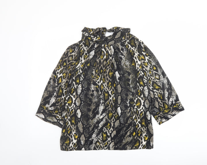 Dorothy Perkins Womens Black Animal Print Polyester Basic Blouse Size 12 High Neck - Leopard, Snake Skin Pattern