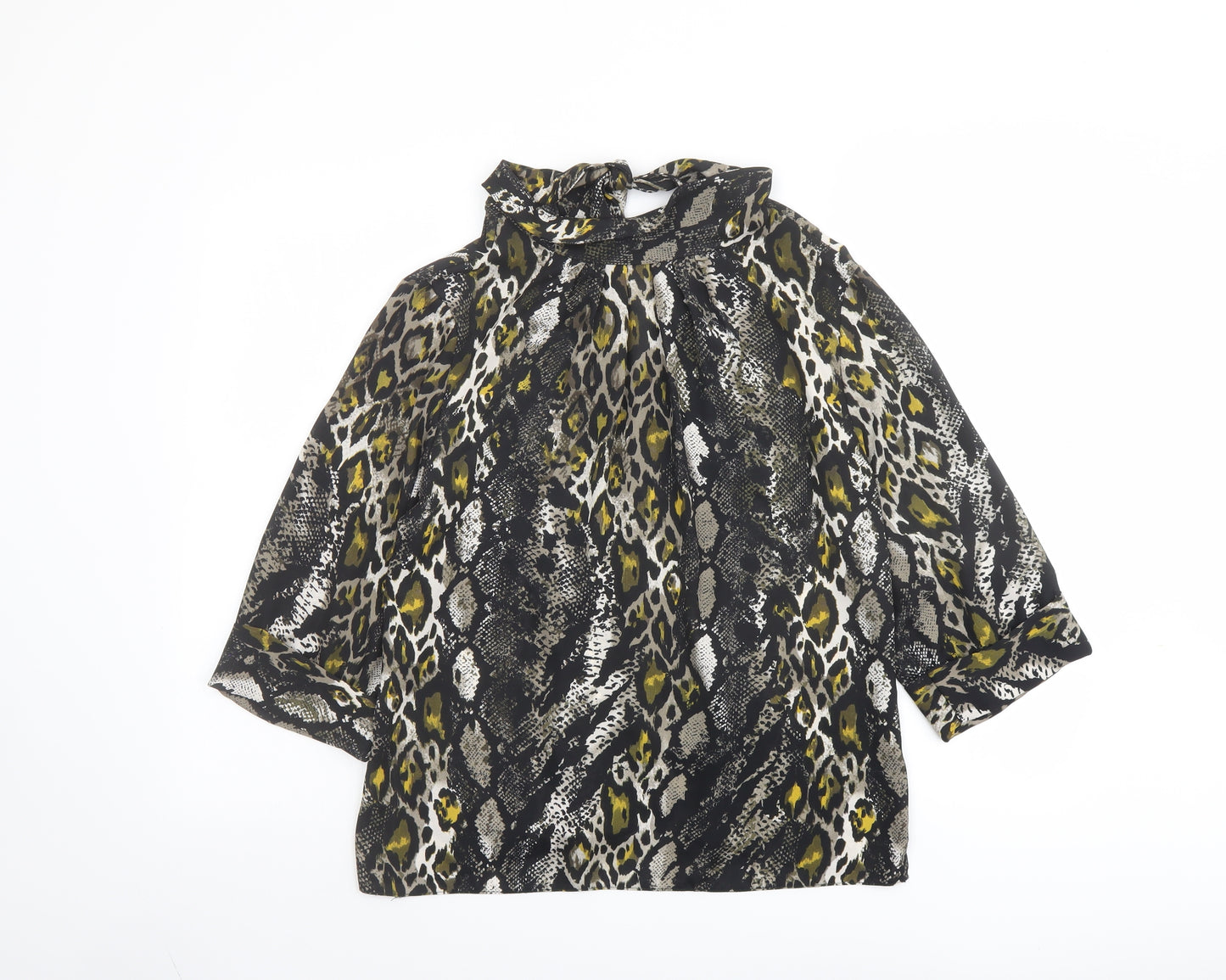Dorothy Perkins Womens Black Animal Print Polyester Basic Blouse Size 12 High Neck - Leopard, Snake Skin Pattern