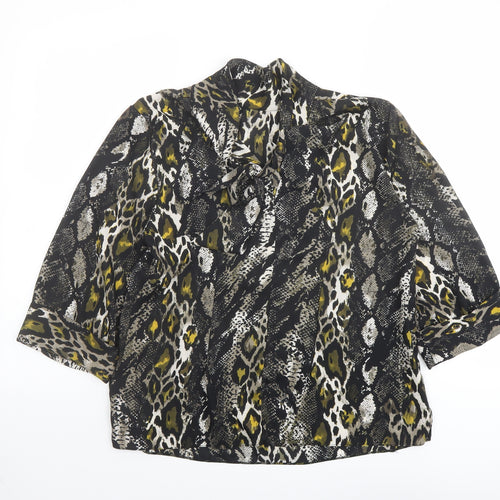 Dorothy Perkins Womens Black Animal Print Polyester Basic Blouse Size 12 High Neck - Leopard, Snake Skin Pattern