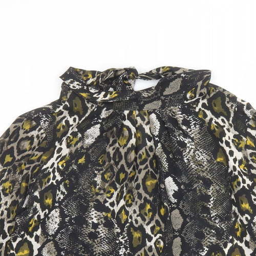 Dorothy Perkins Womens Black Animal Print Polyester Basic Blouse Size 12 High Neck - Leopard, Snake Skin Pattern