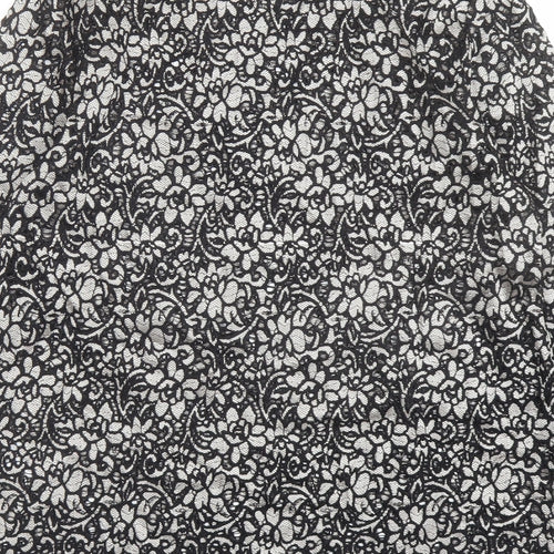 Marks and Spencer Womens Black Floral Polyamide Basic Blouse Size 12 Round Neck