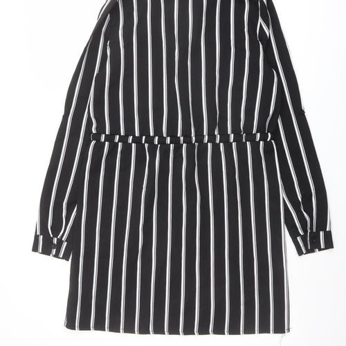 Missguided Womens Black Striped Polyester Shirt Dress Size 8 Collared Button
