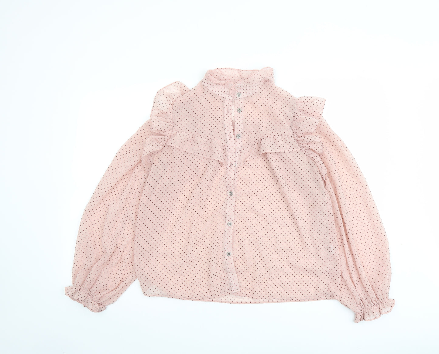 Zara Womens Pink Polka Dot Polyester Basic Blouse Size M Mock Neck