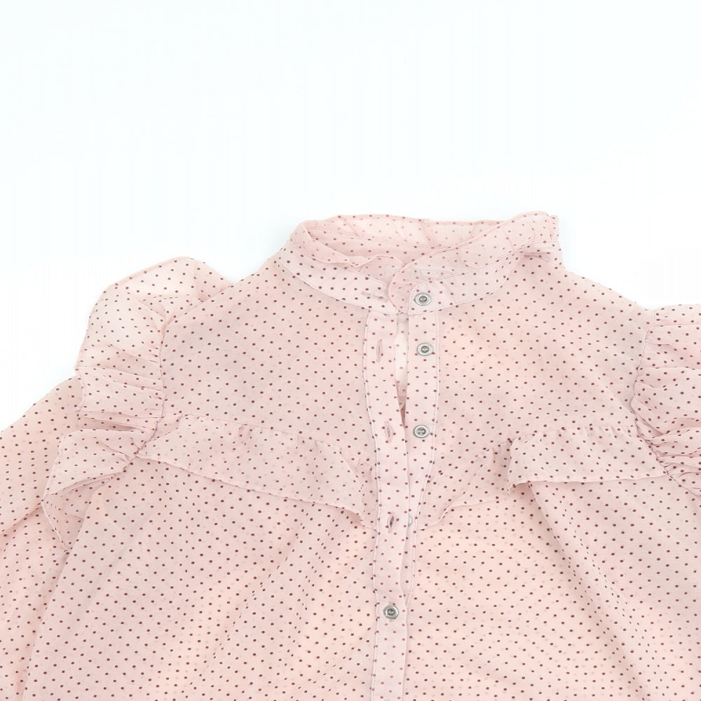 Zara Womens Pink Polka Dot Polyester Basic Blouse Size M Mock Neck