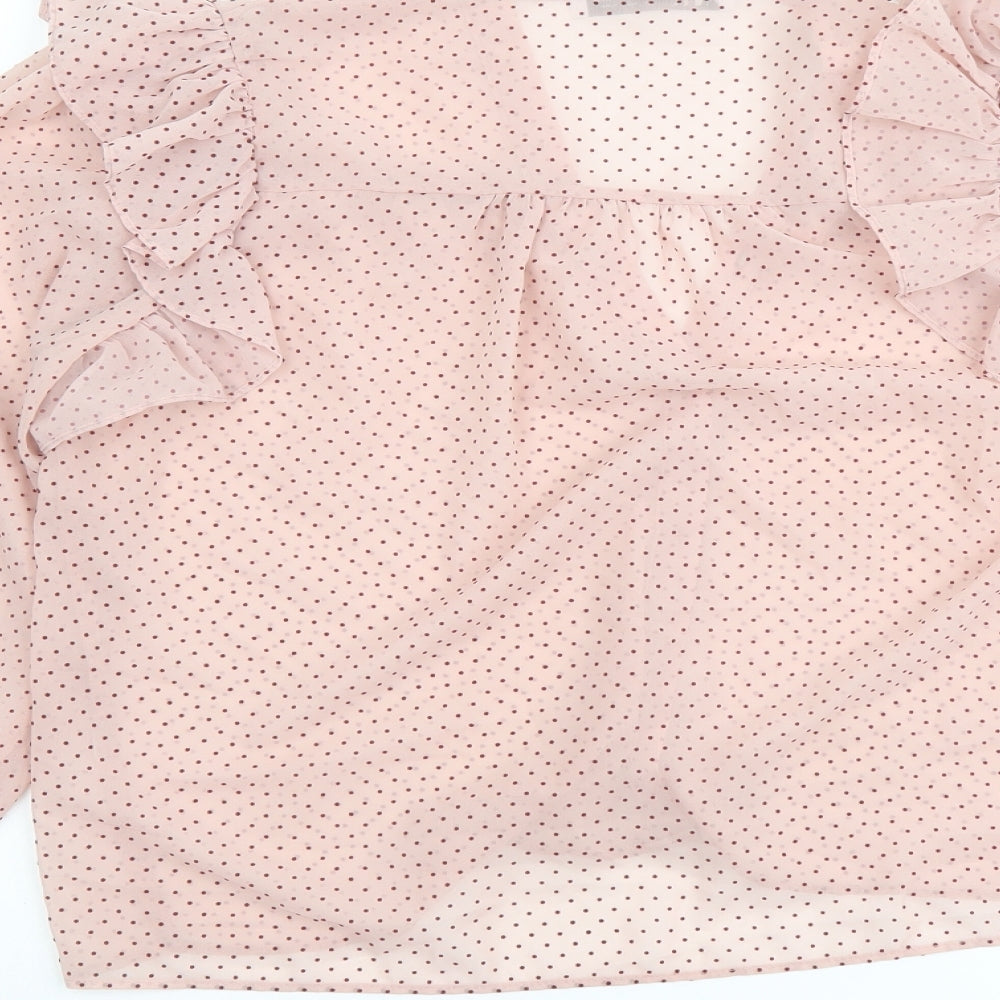 Zara Womens Pink Polka Dot Polyester Basic Blouse Size M Mock Neck