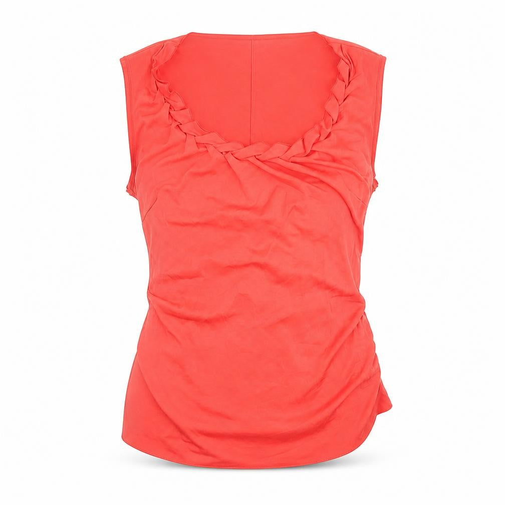 Front view of Tahari women’s red polyester basic tank, size M, round neck