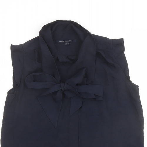 French Connection Womens Blue Polyester Basic Button-Up Size 8 V-Neck