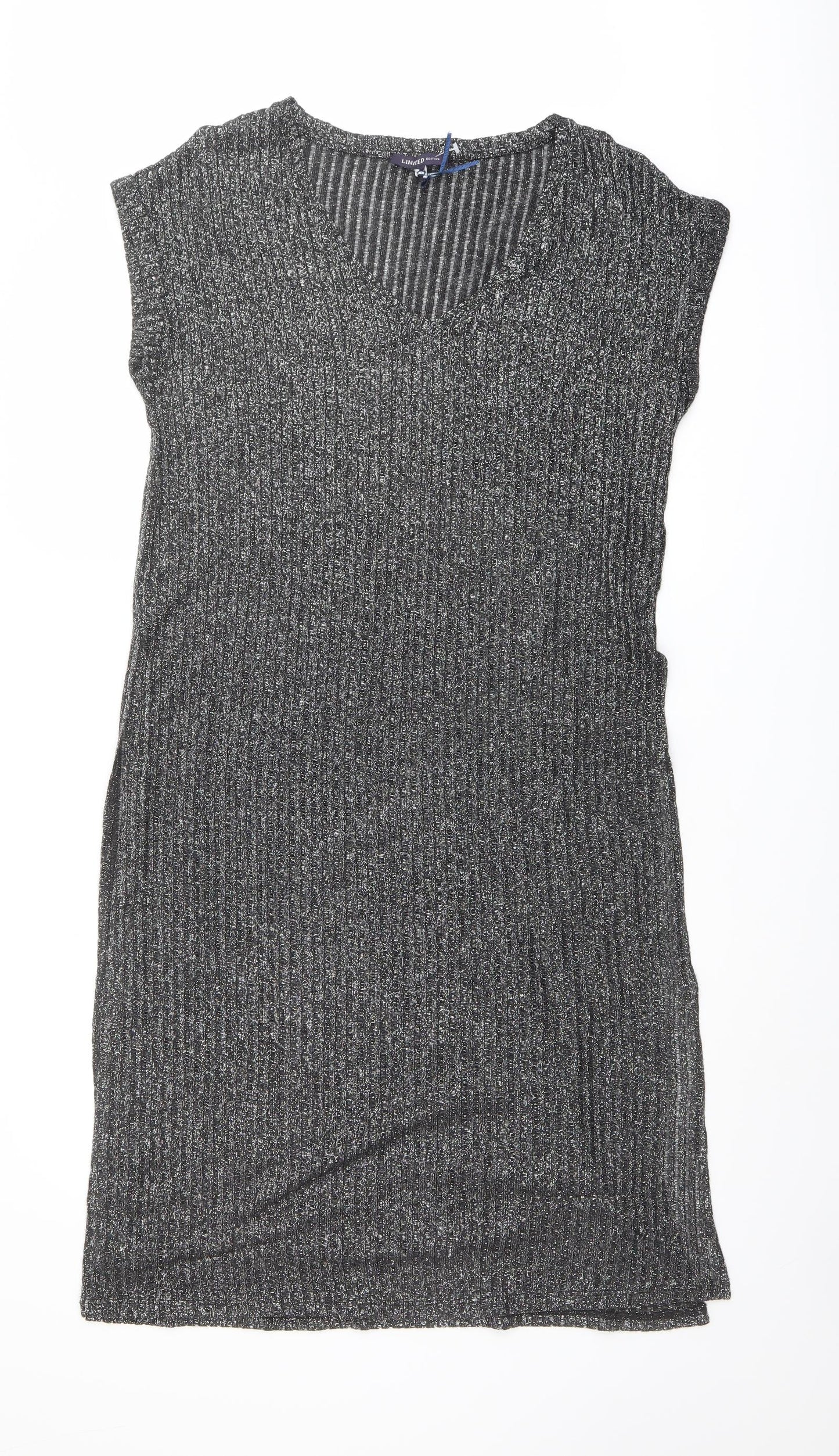 Limited Edition Womens Silver Polyester Jumper Dress Size 12 V-Neck Pullover