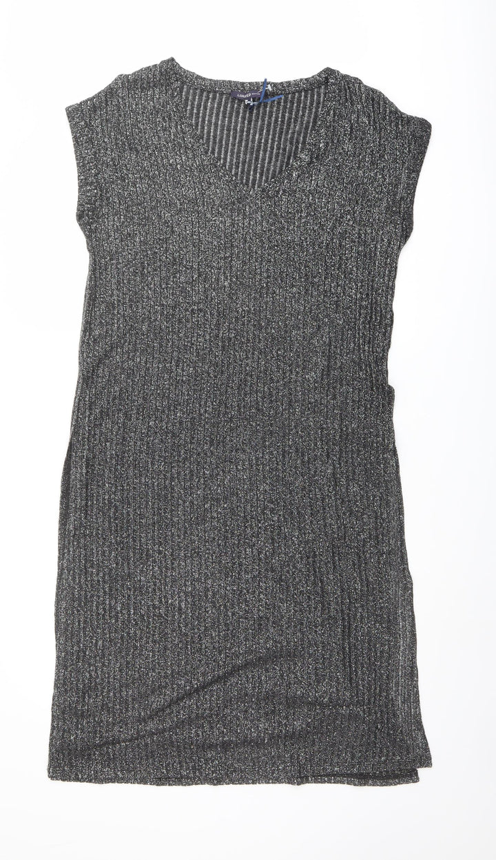 Limited Edition Womens Silver Polyester Jumper Dress Size 12 V-Neck Pullover