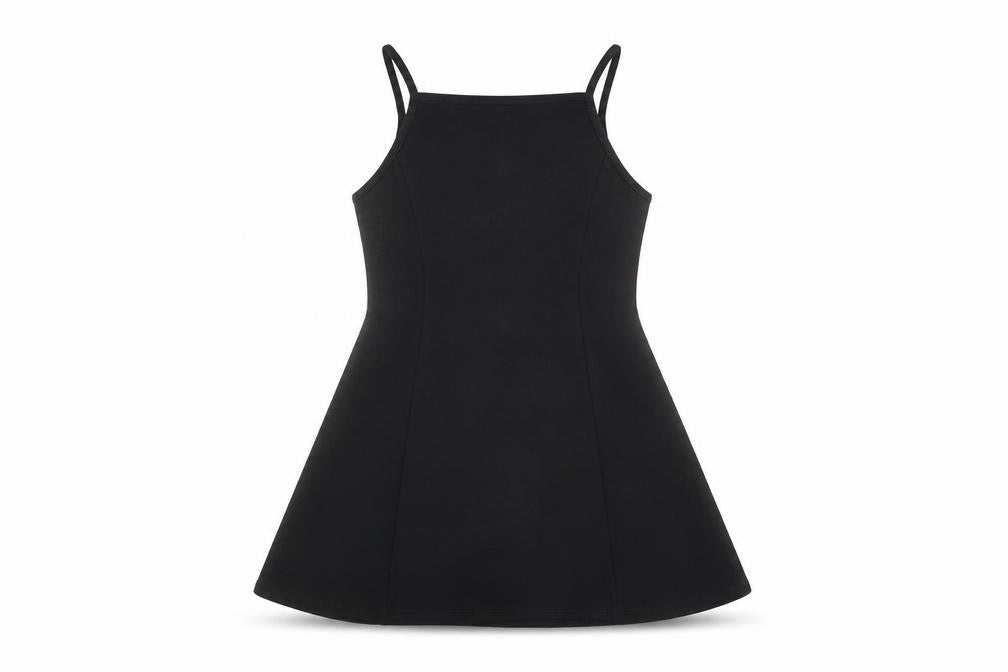 Front view of D' Lisle girls’ black polyester a-line, size 10, years square neck pullover