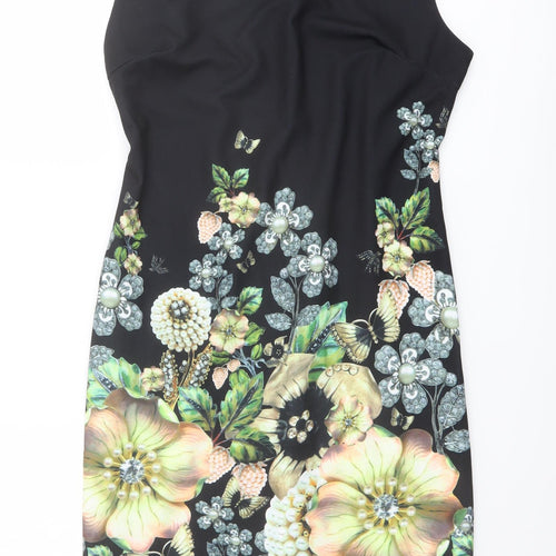 Tricotonic Womens Black Floral Polyester Shift Size XL Round Neck Zip