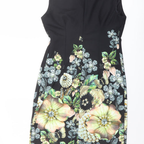 Tricotonic Womens Black Floral Polyester Shift Size XL Round Neck Zip