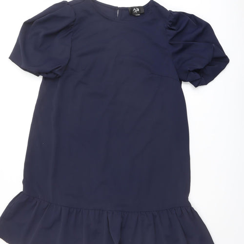 AX Paris Womens Blue Polyester A-Line Size 8 Round Neck Button