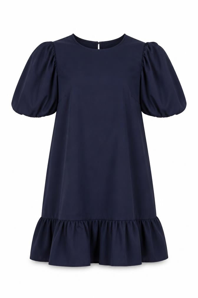 Front view of AX Paris women’s blue polyester a-line, size UK 8, round neck button