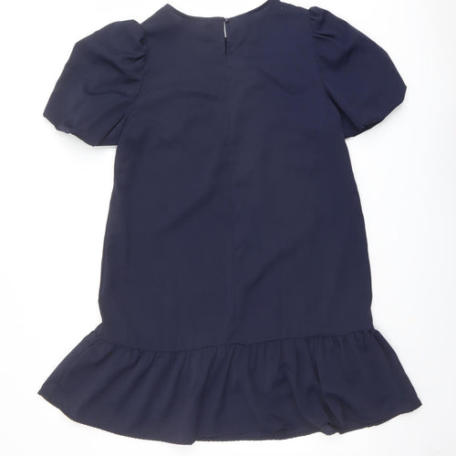 AX Paris Womens Blue Polyester A-Line Size 8 Round Neck Button