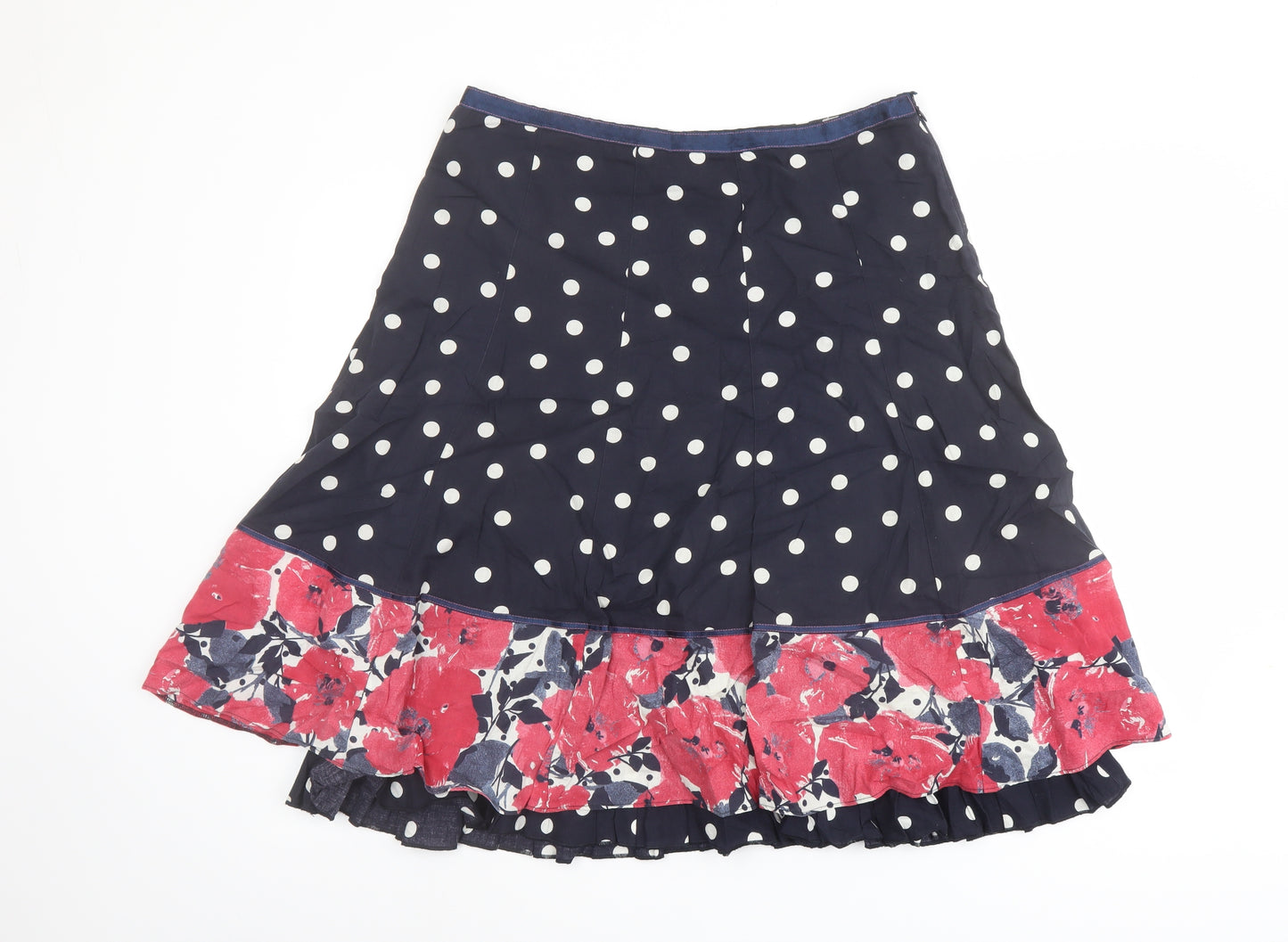 Per Una Womens Blue Polka Dot Cotton Swing Skirt Size 14 Zip