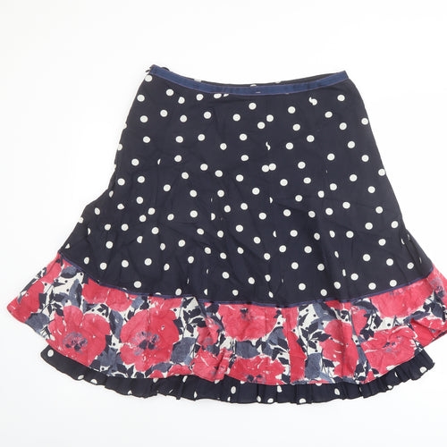 Per Una Womens Blue Polka Dot Cotton Swing Skirt Size 14 Zip